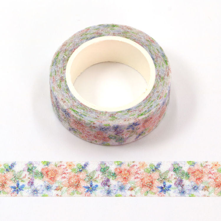 Image shows a floral washi tape with glitter 