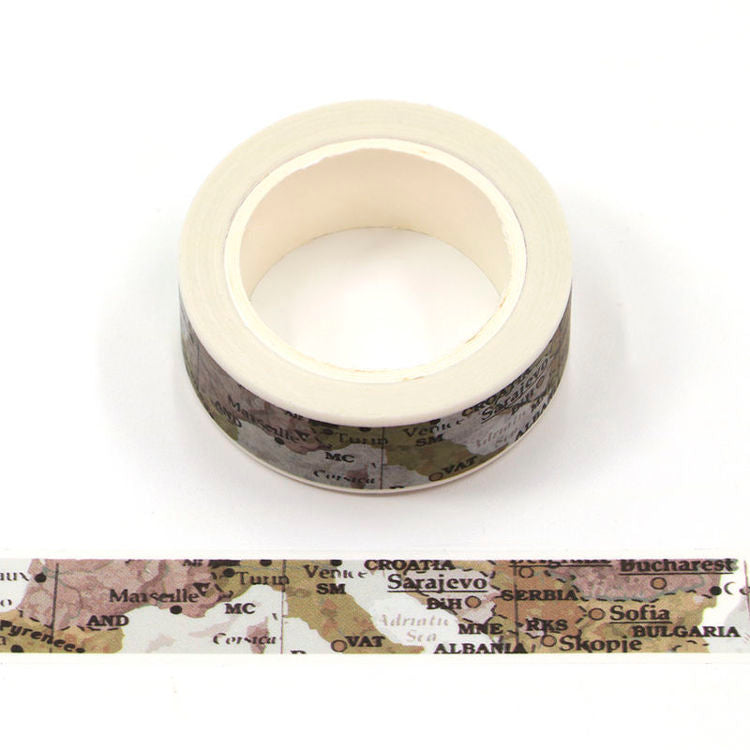 Image shows a washi tape of a vintage map