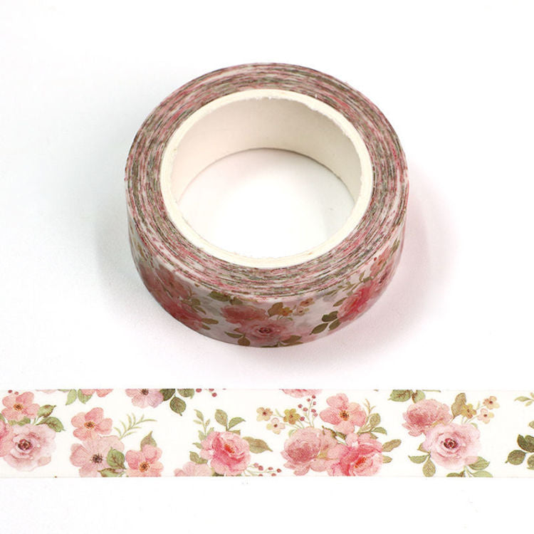 Image shows a pink roses washi tape