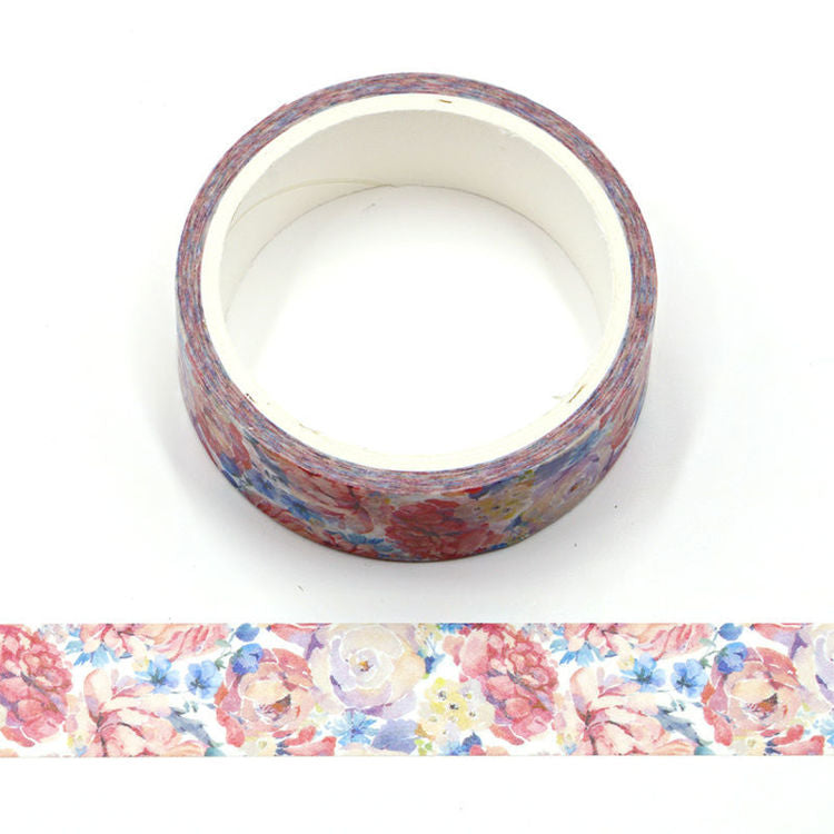 Image shows a washi tape with painted flowers 