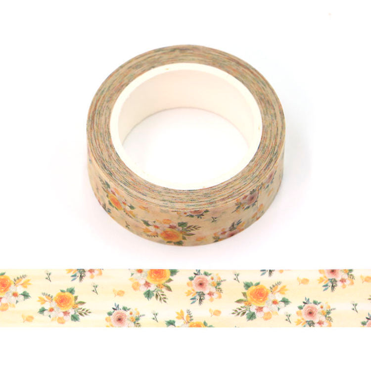 Image shows a washi tape with yellow and orange roses