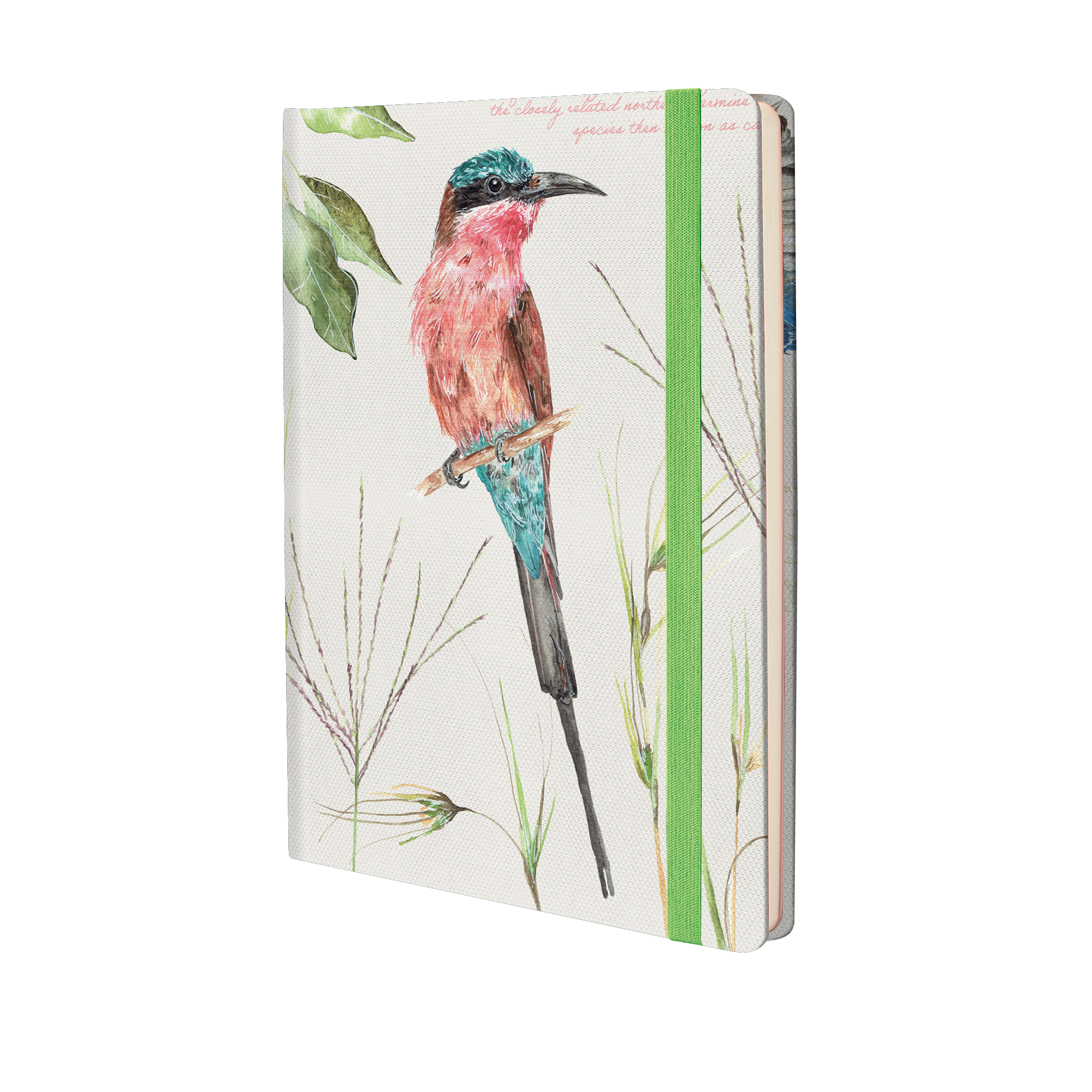Notebook with a bird illustration on a white background