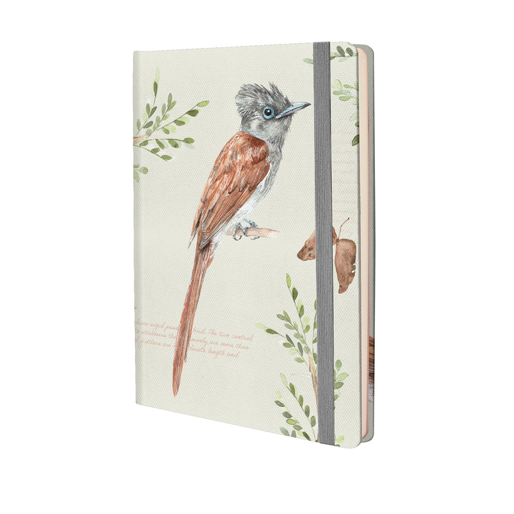 Notebook with bird illustration on a white background