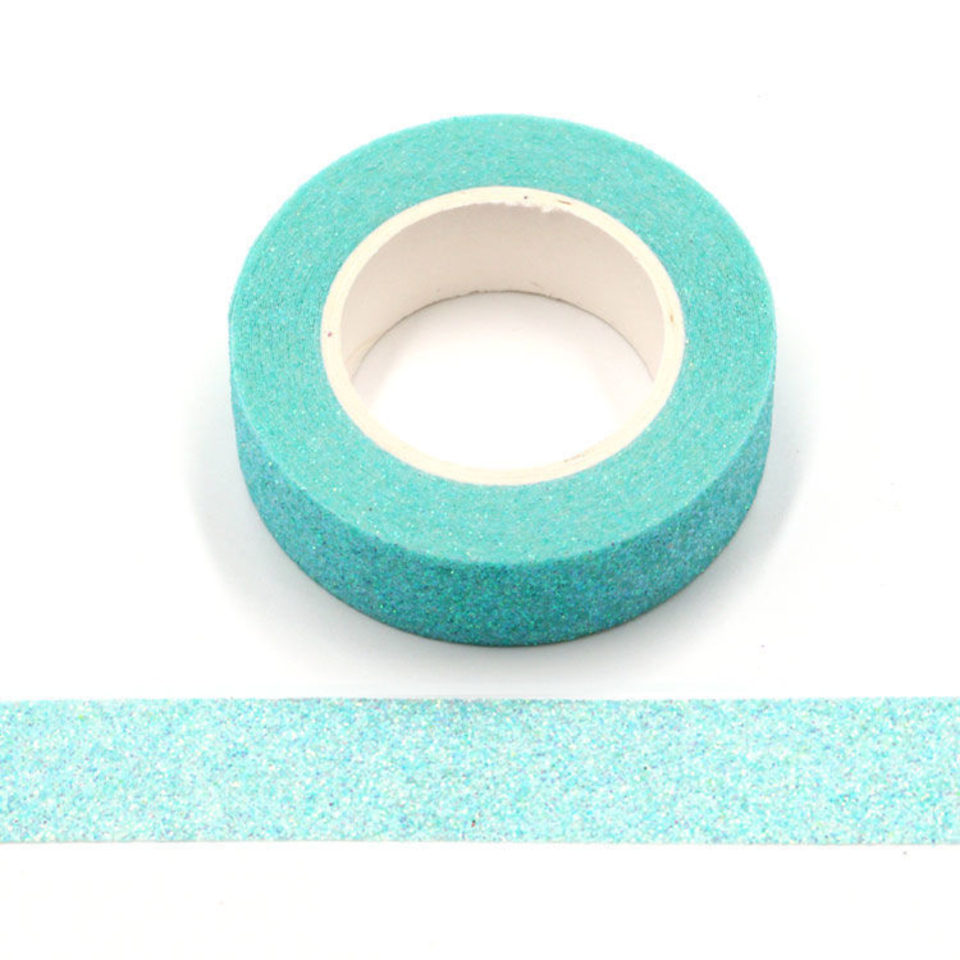Roll of turquoise glitter washi tape