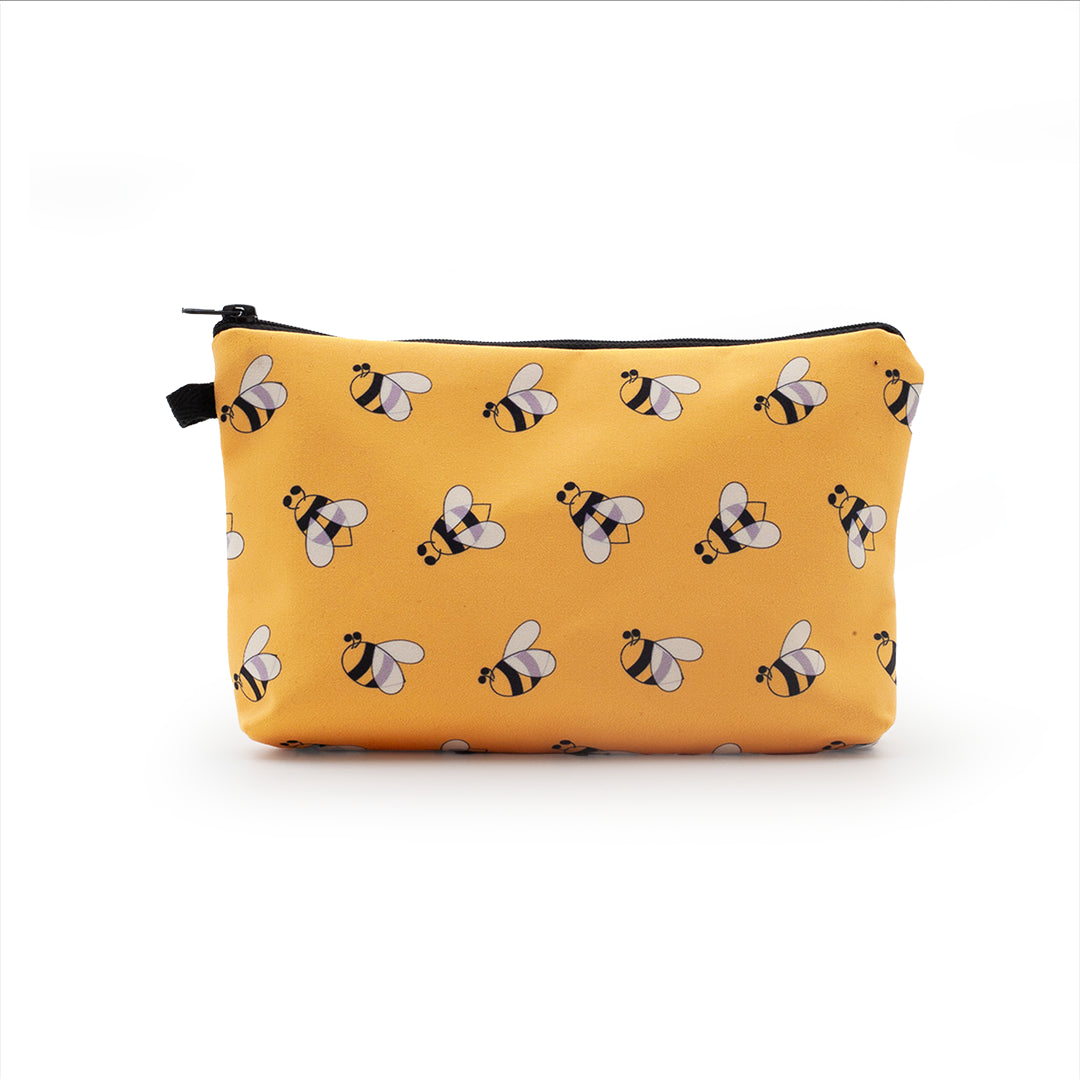Image shows a yellow bee pencil bag