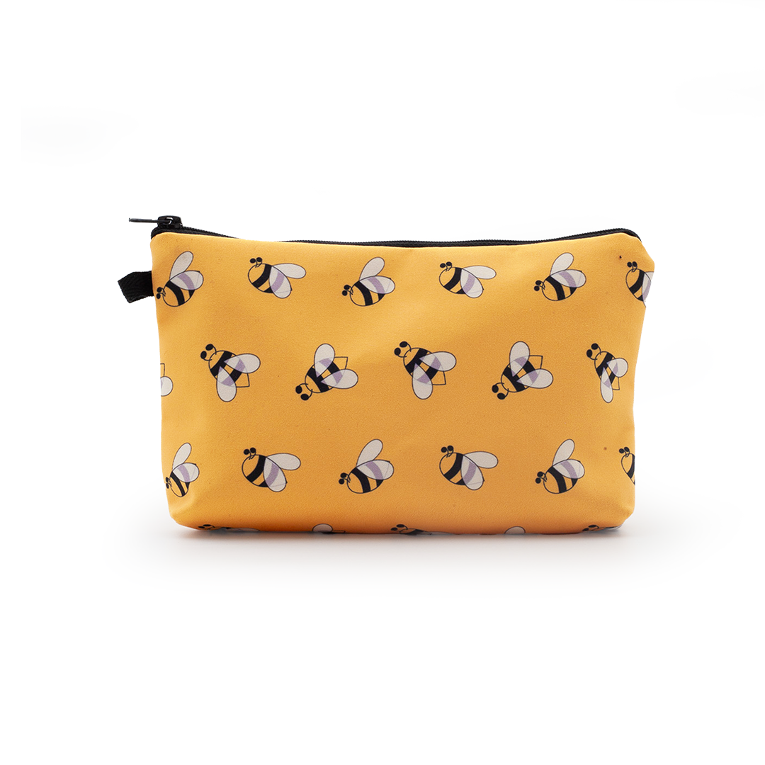 Image shows a yellow bee pencil bag