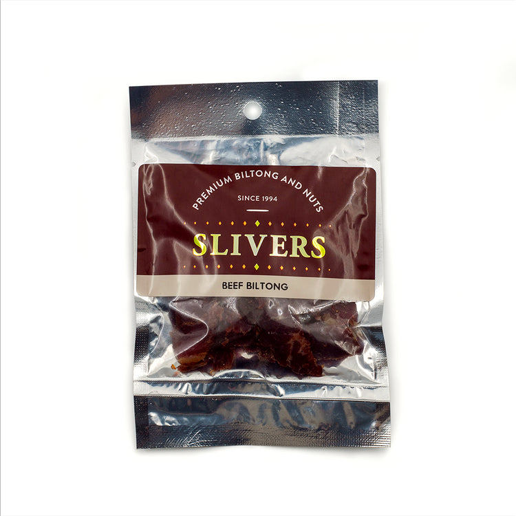 Image shows a packet of beef biltong