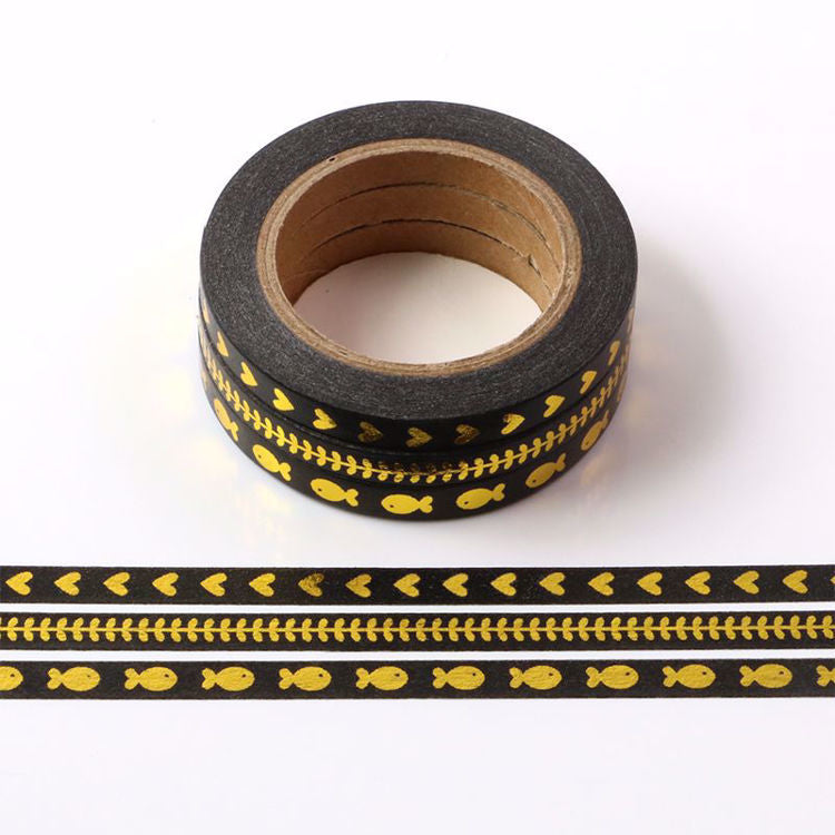 Image shows a black and gold set of 3 washi tape