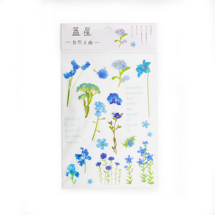 Image shows a sticker pack with blue flowers