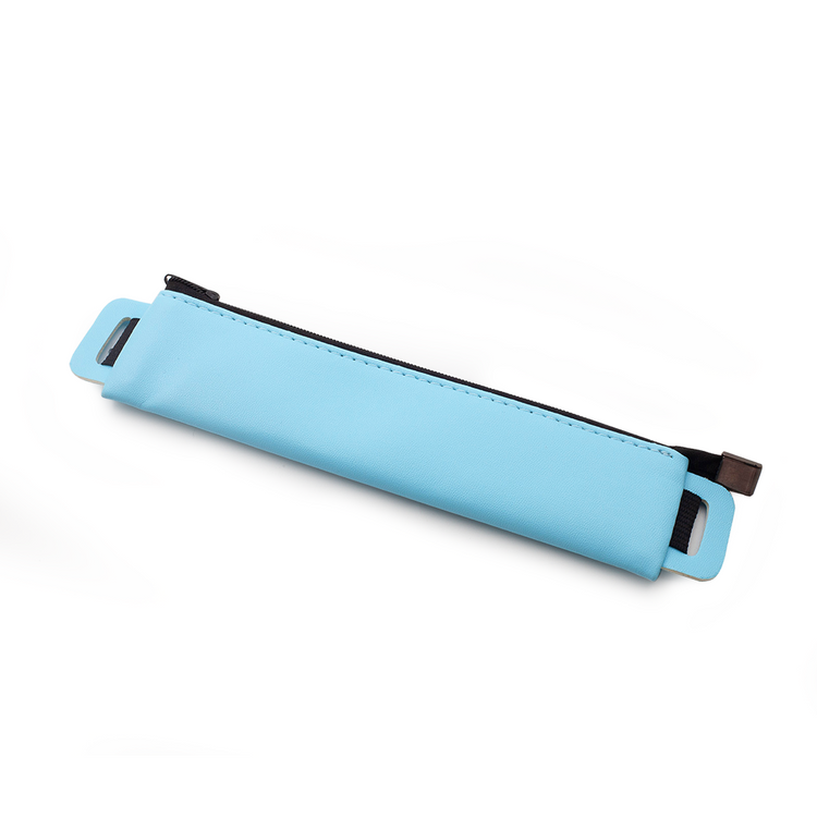 Image shows a light blue pencil pouch