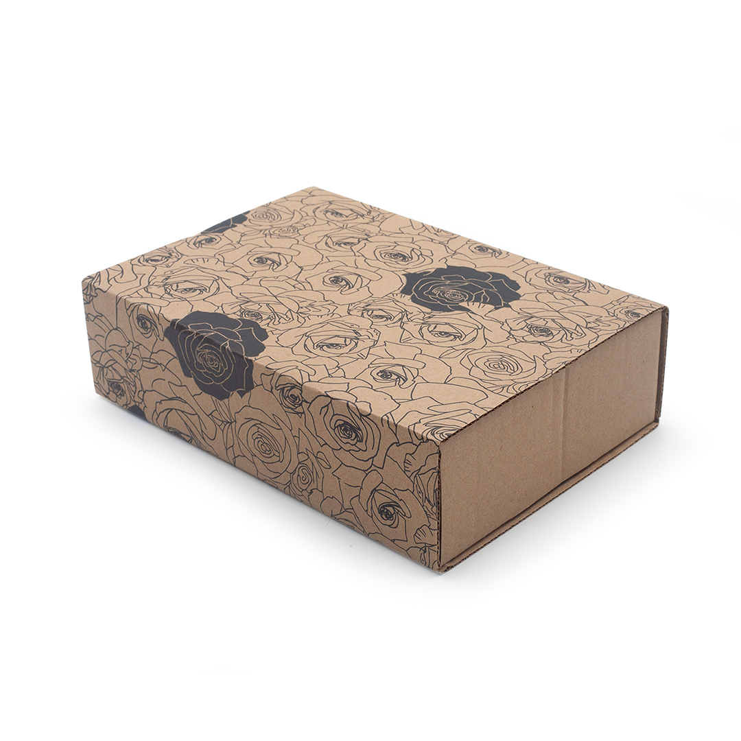 Image shows a craft gift box with black printed roses