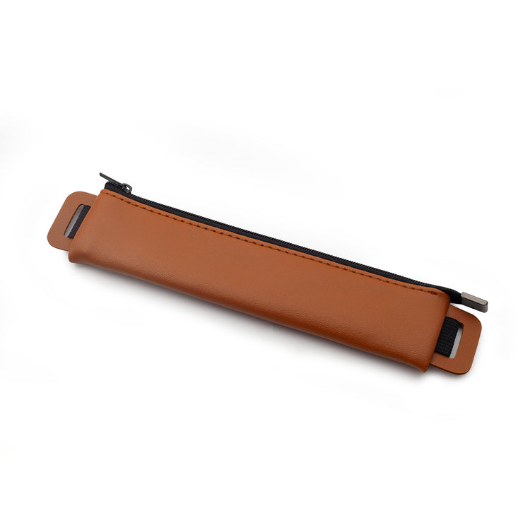 Image shows a brown pencil pouch