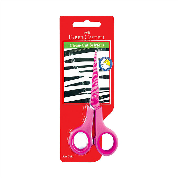 Image shows a pink Faber-Castell scissors