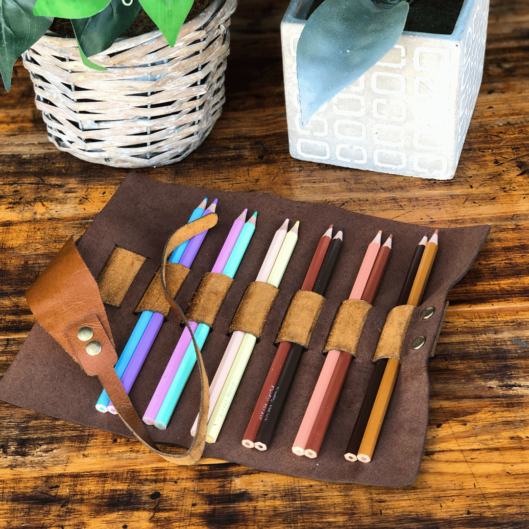 Leather Roll Up Pencil Pouch