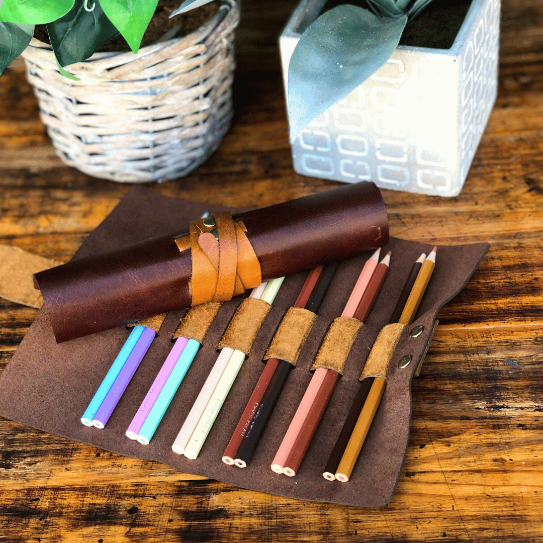 Leather Roll Up Pencil Pouch