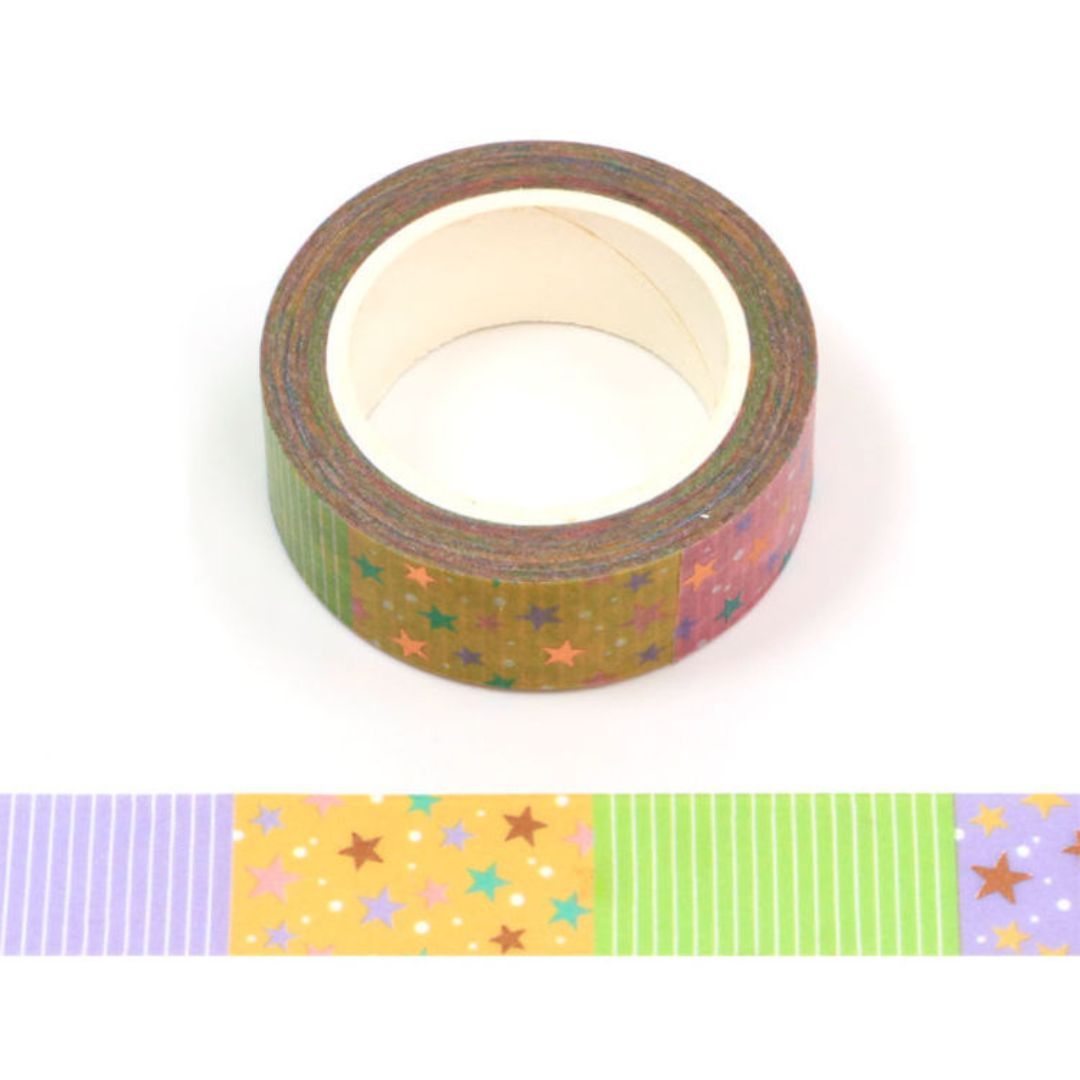 Washi tape with colorful patterns with striped and stars