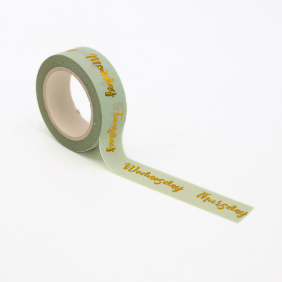 CW10-15 Green & Gold Days Of The Week Washi Tape