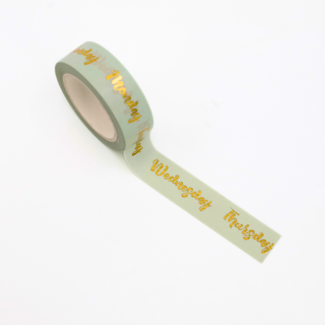 CW10-15 Green & Gold Days Of The Week Washi Tape