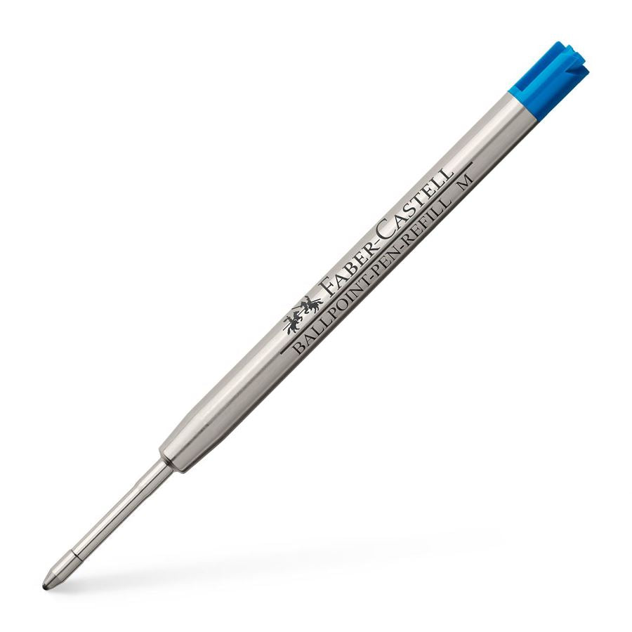 Image shows a blue Faber-Castell ballpoint pen refill
