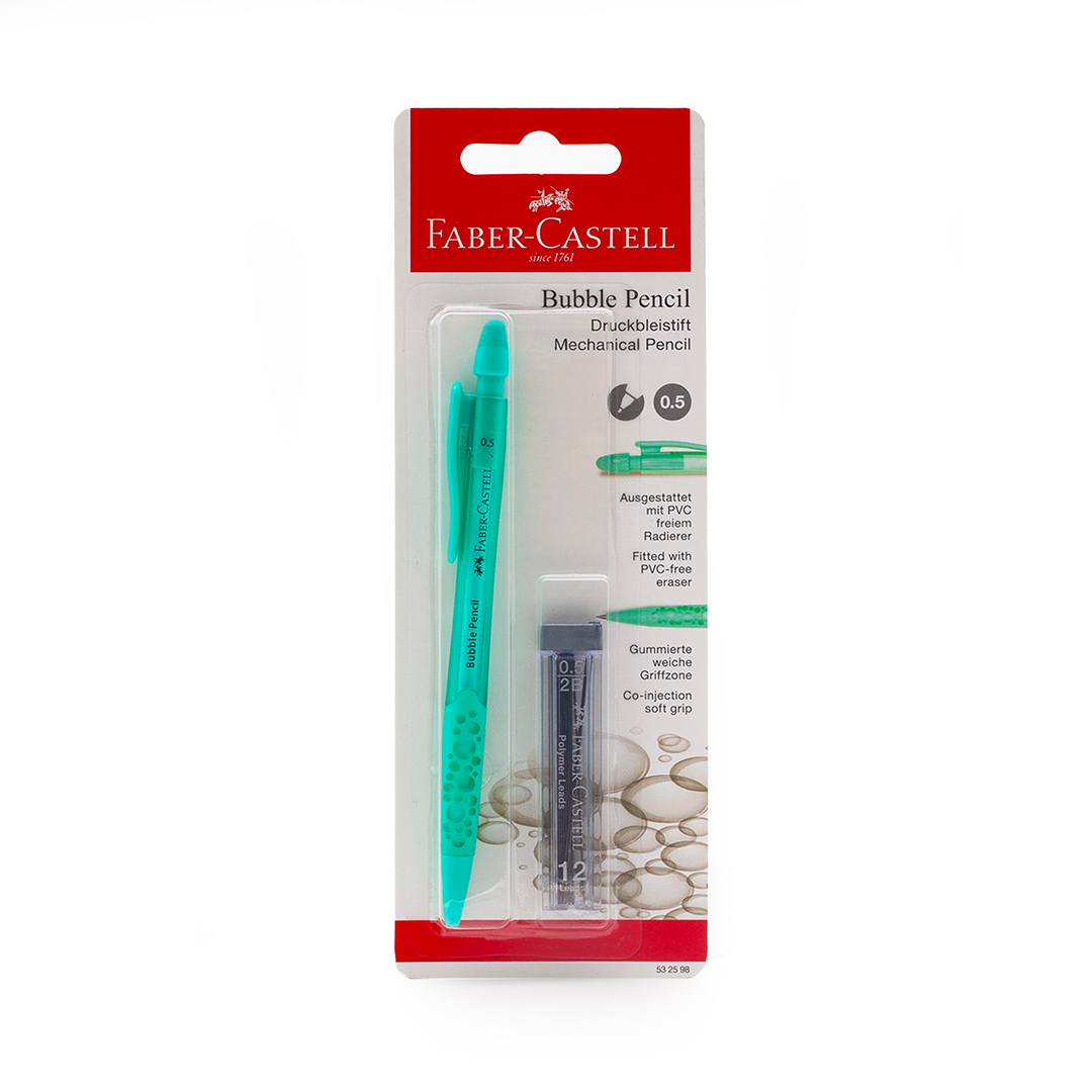 Image shows a turquoise Faber-Castell mechanical pencil