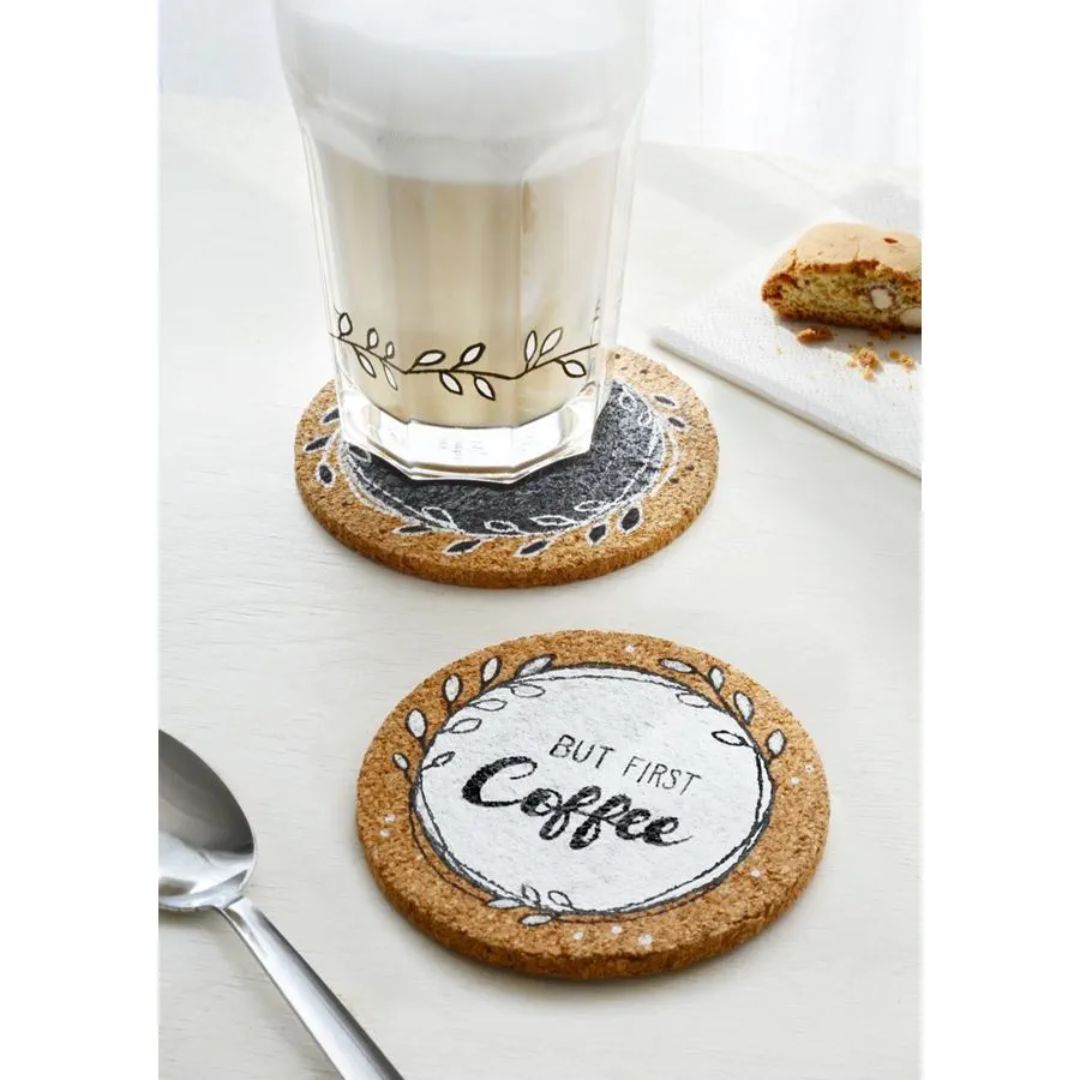 Image shows coasters decorated with Faber-Castell markers