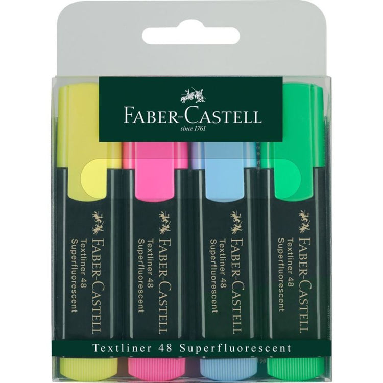 Image shows a set of fluorescent Faber-Castell highlighters 