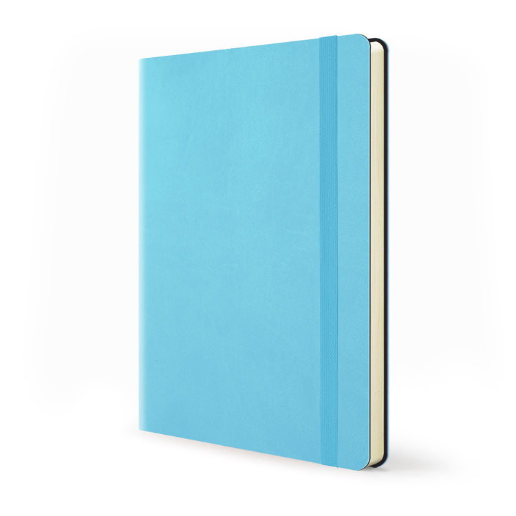 Image shows a blue flexi journal