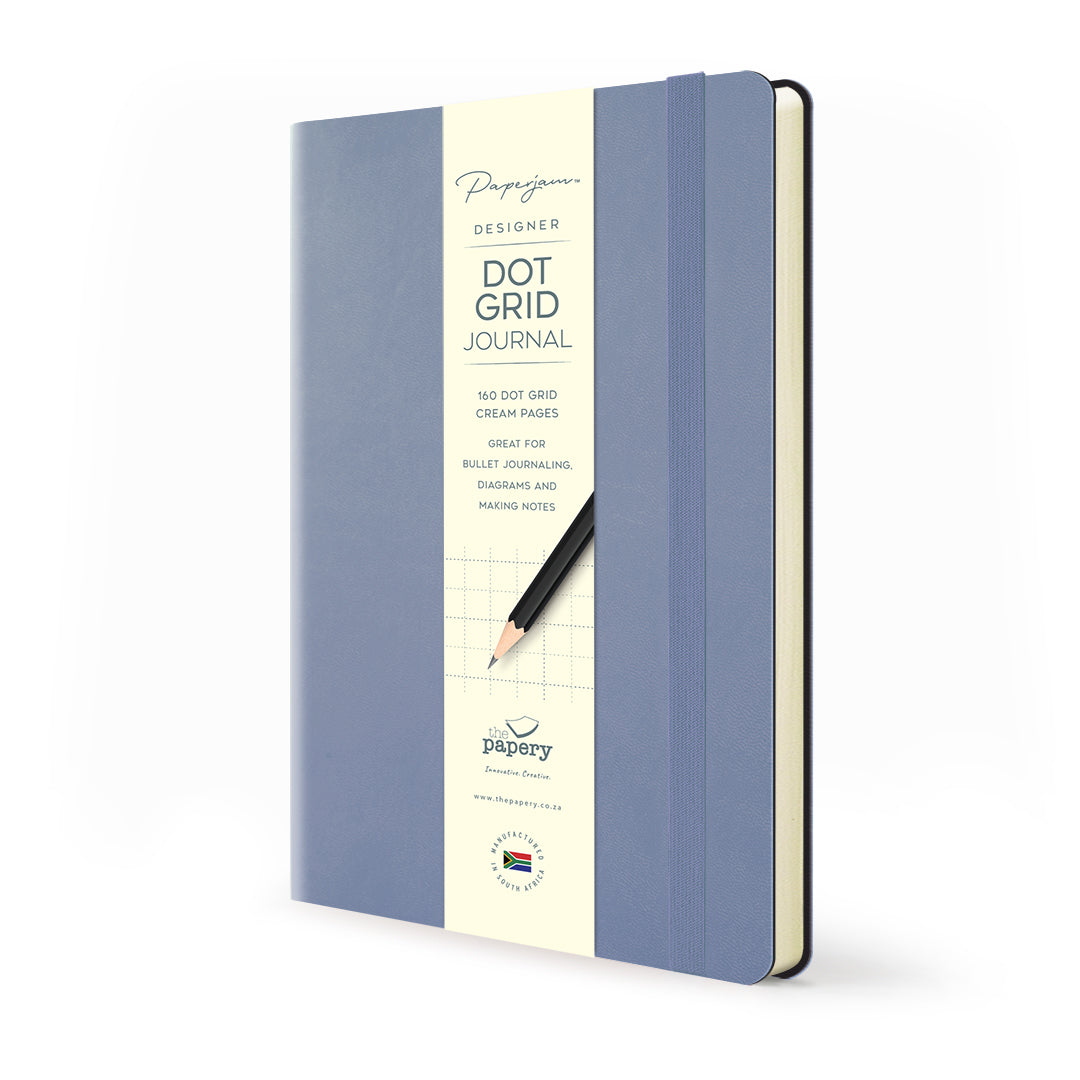 Image shows a cornflower flexi journal with dot grid pages