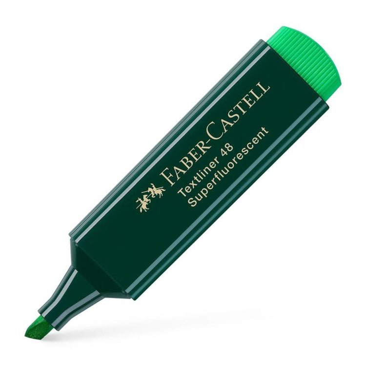 Image shows a green fluorescent Faber-Castell highlighter