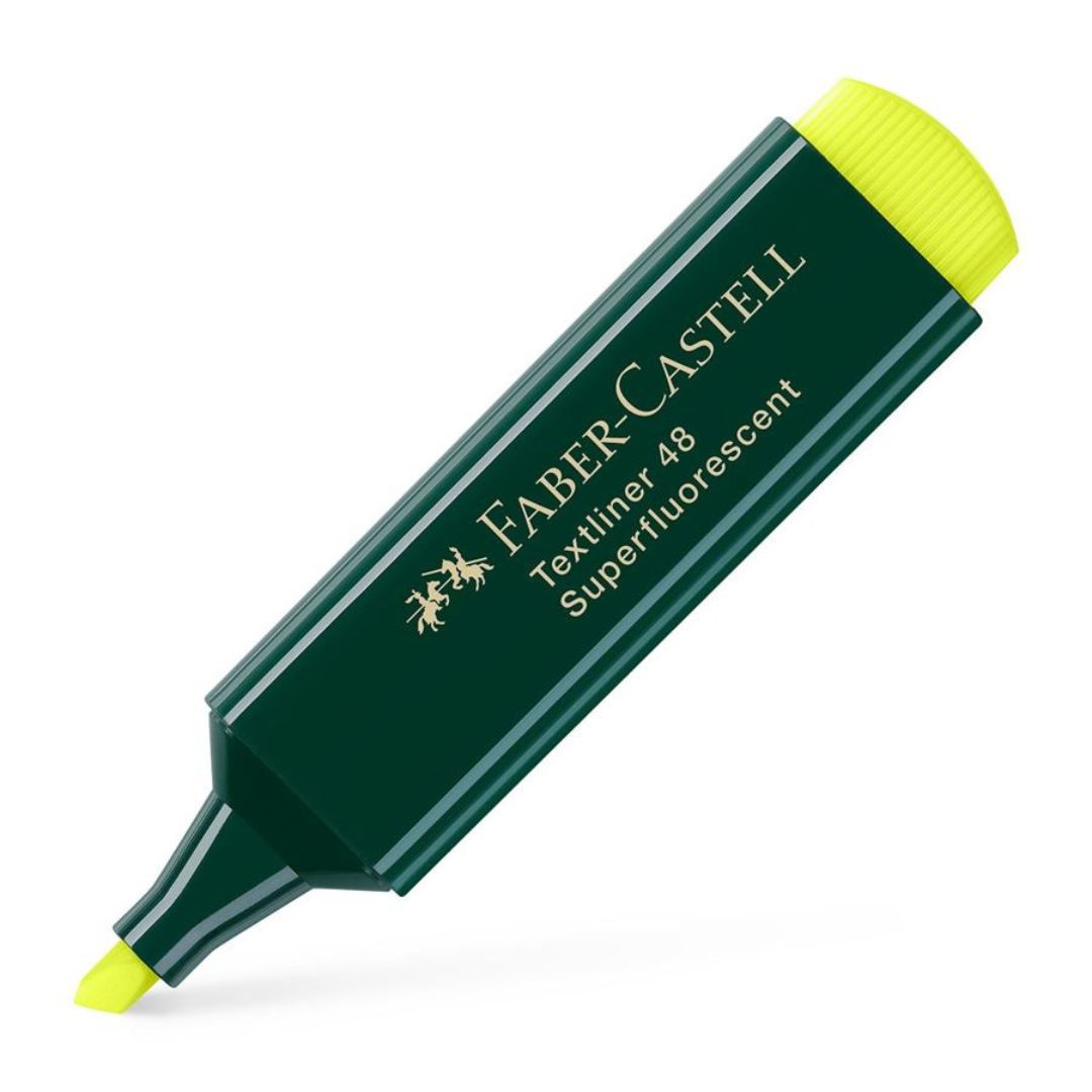 Image shows a yellow fluorescent Faber-Castell highlighter