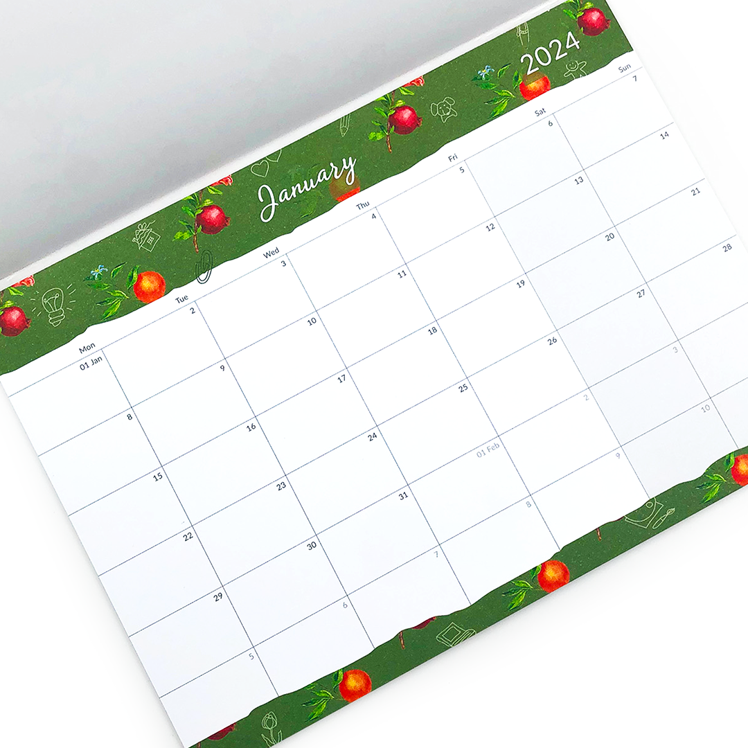 Image shows a page in a monthly desk planner