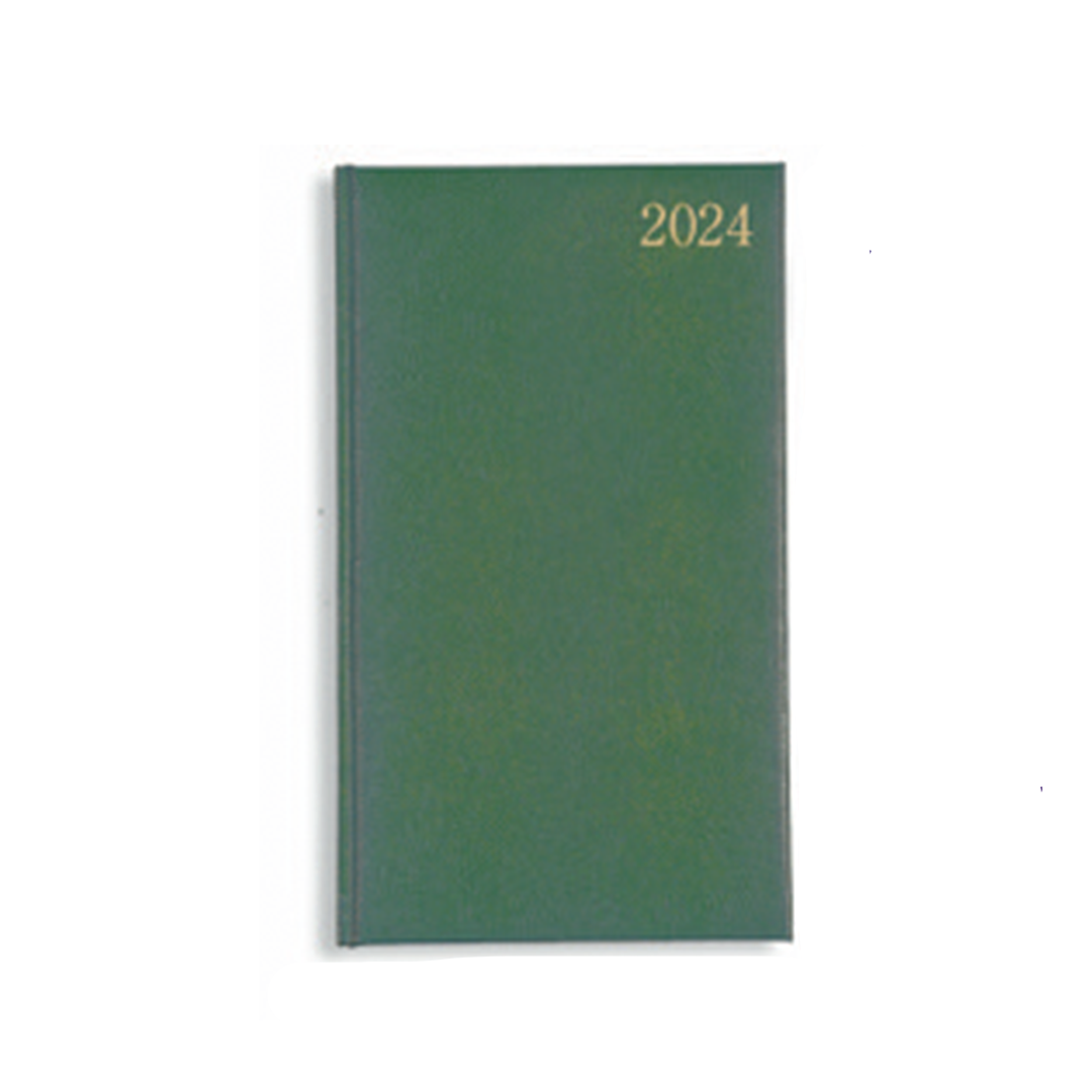Image shows a green slim diary