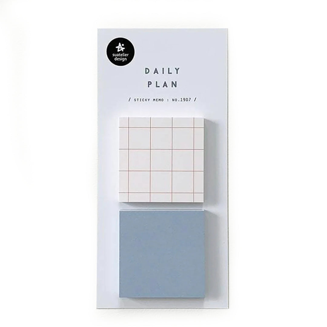 Image shows a blue and grid memo pad set
