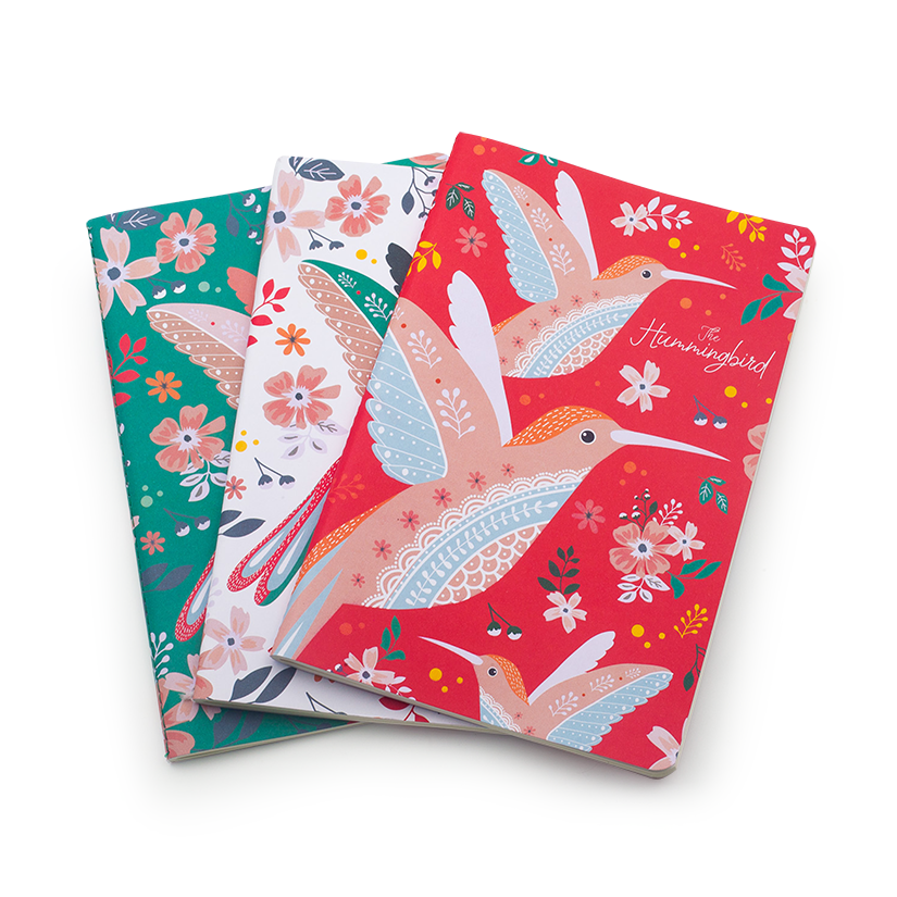 Image shows a set of 3 hummingbird notebooks