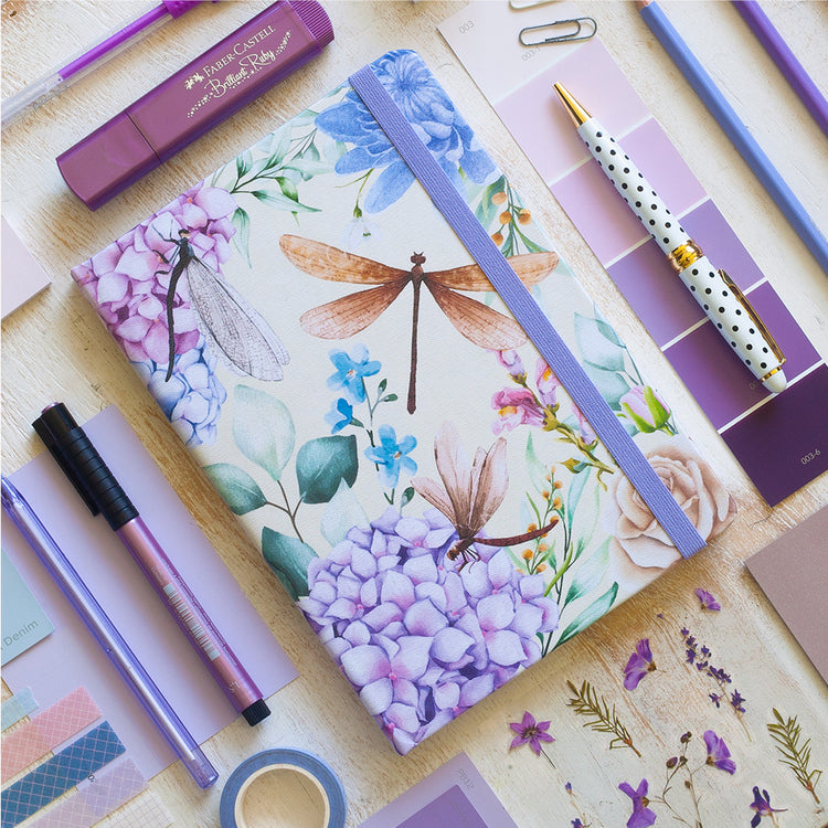 Image shows a Insects dragonflies hardcover journal with stationery