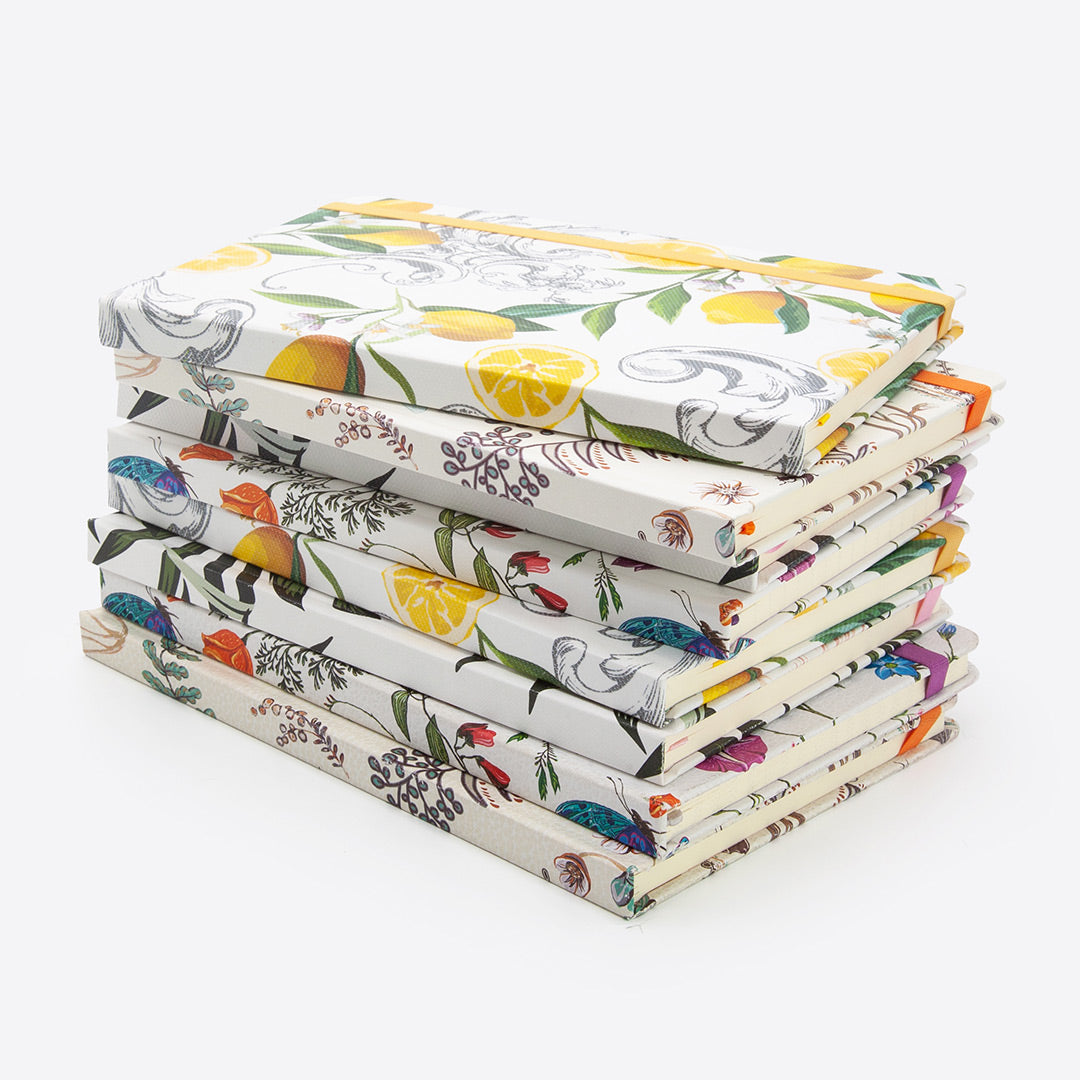 Image shows a group of Floral hardcover journals
