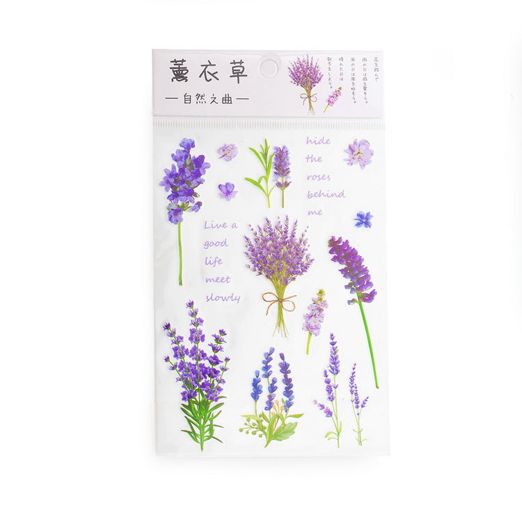 Image shows a sticker pack with lavender flowers
