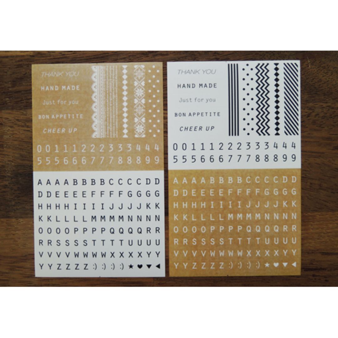 Image shows a sticker pack with letters 