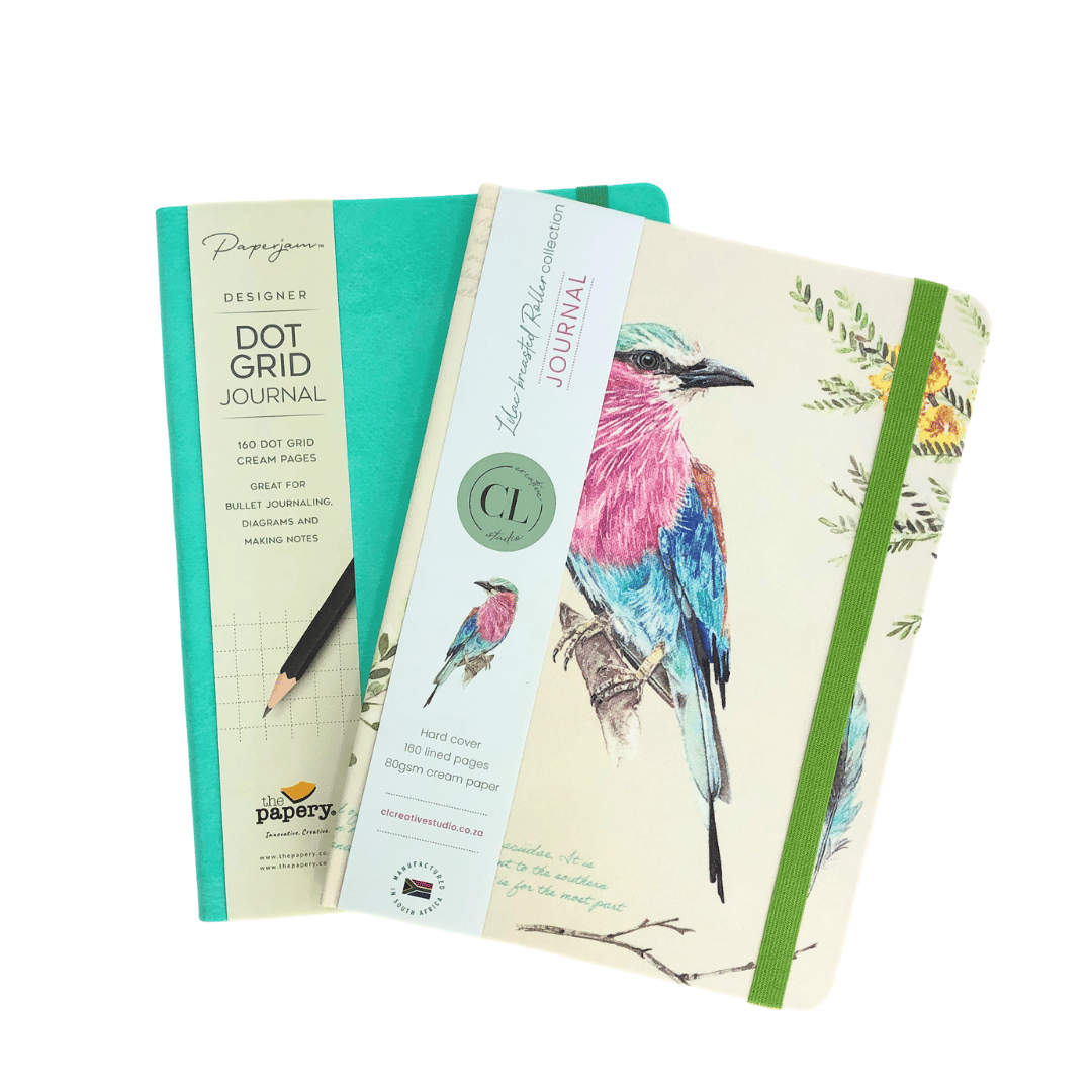 Two notebooks with different designs on a white background