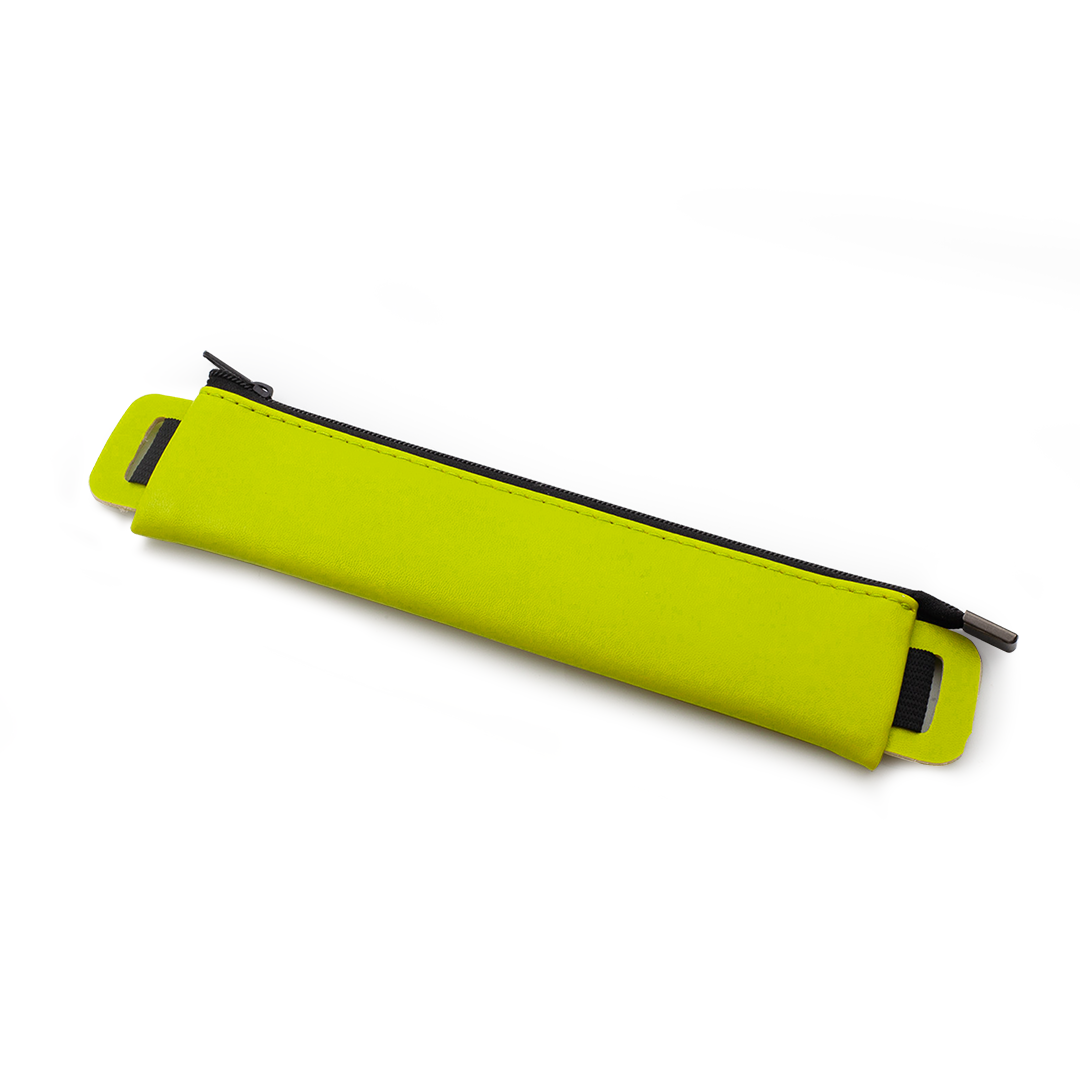 Image shows a lime green pencil pouch