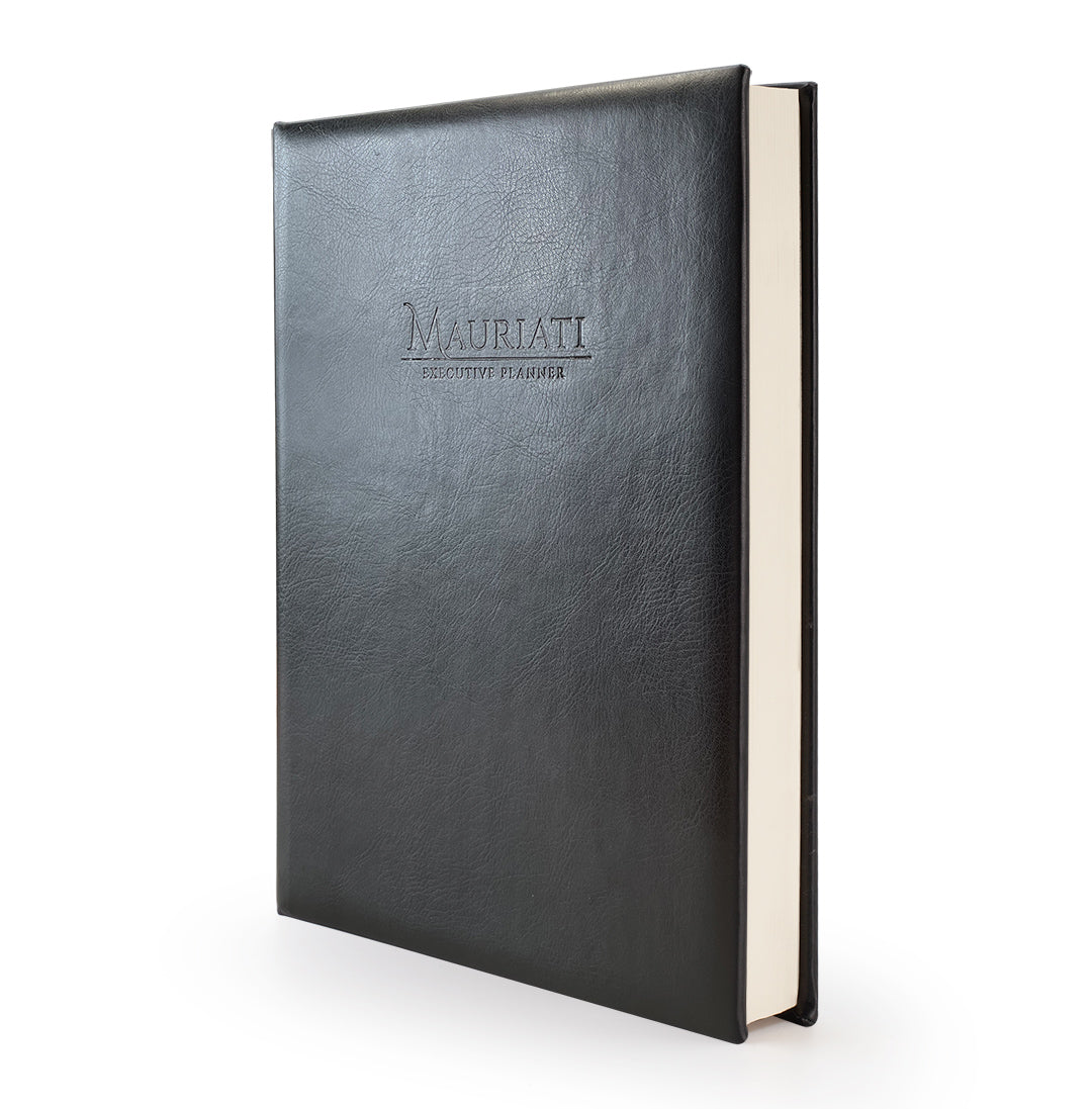 Image shows a black Mauriati Planner