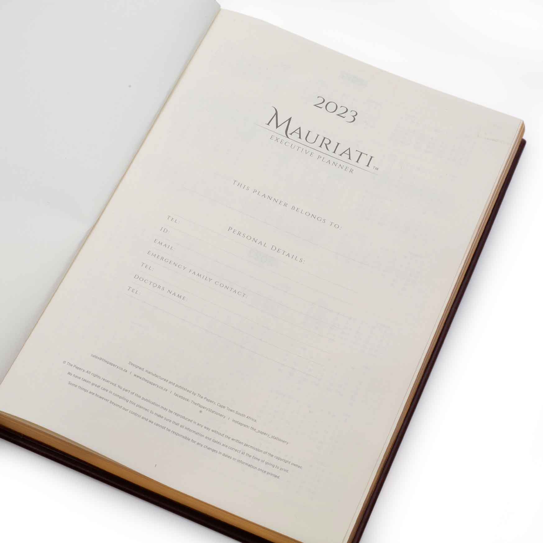 Image shows the first page of the Rustik Mauriati Planner