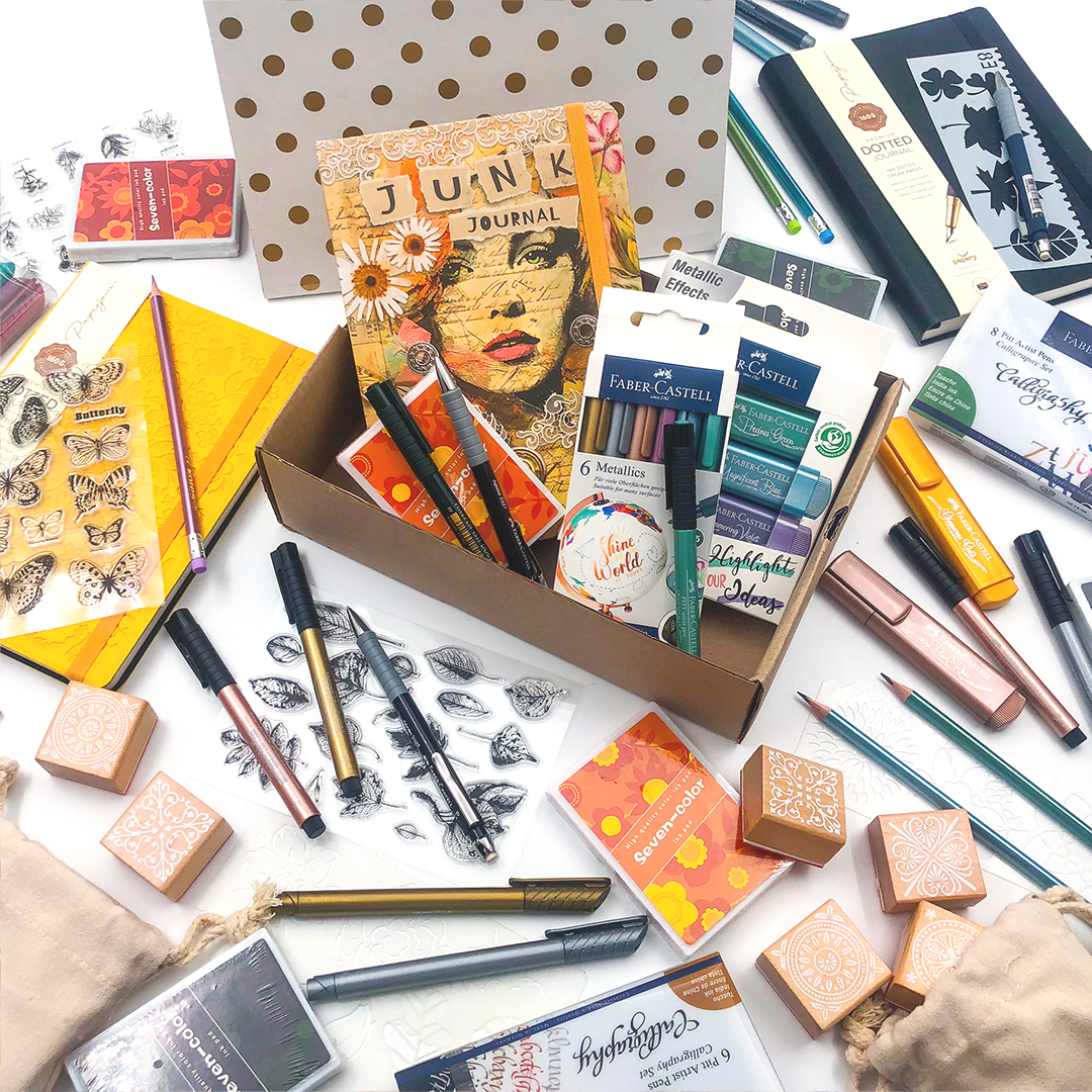 Image shows a box filled with stationery
