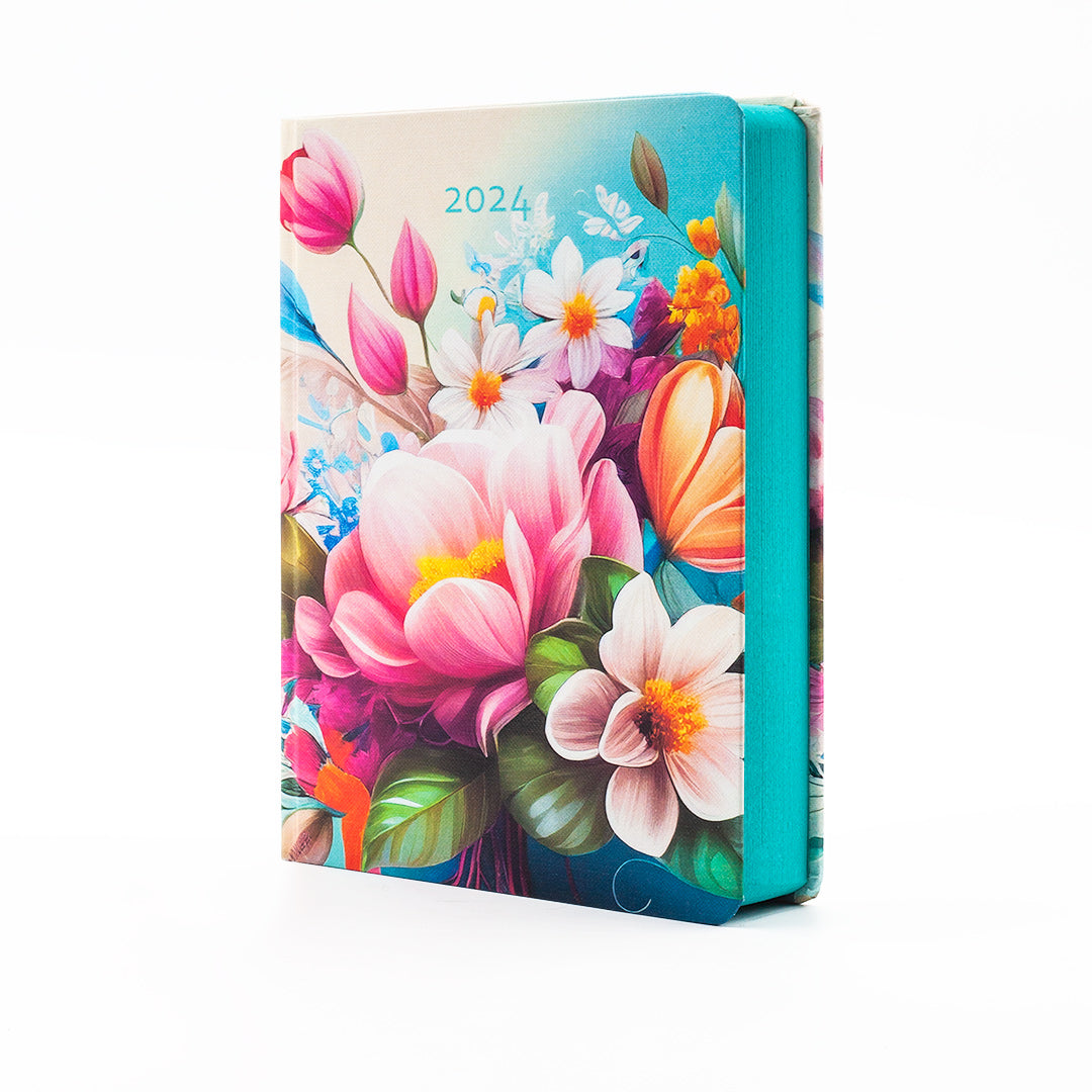 Image shows a Floral 2024 MOM/WOW diary