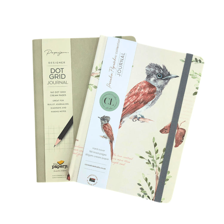 Two notebooks with different designs on a white background