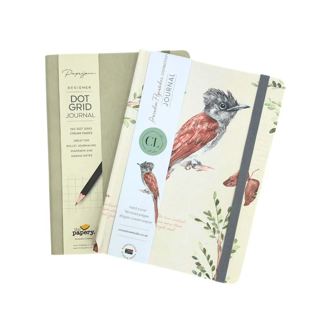 Two notebooks with different designs on a white background