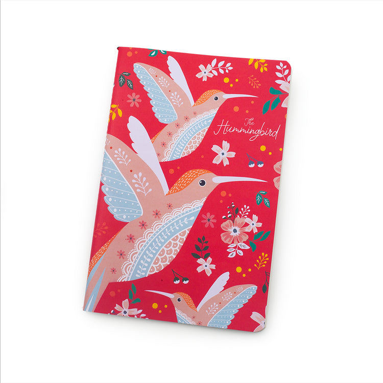 Image shows a pink hummingbird notebook