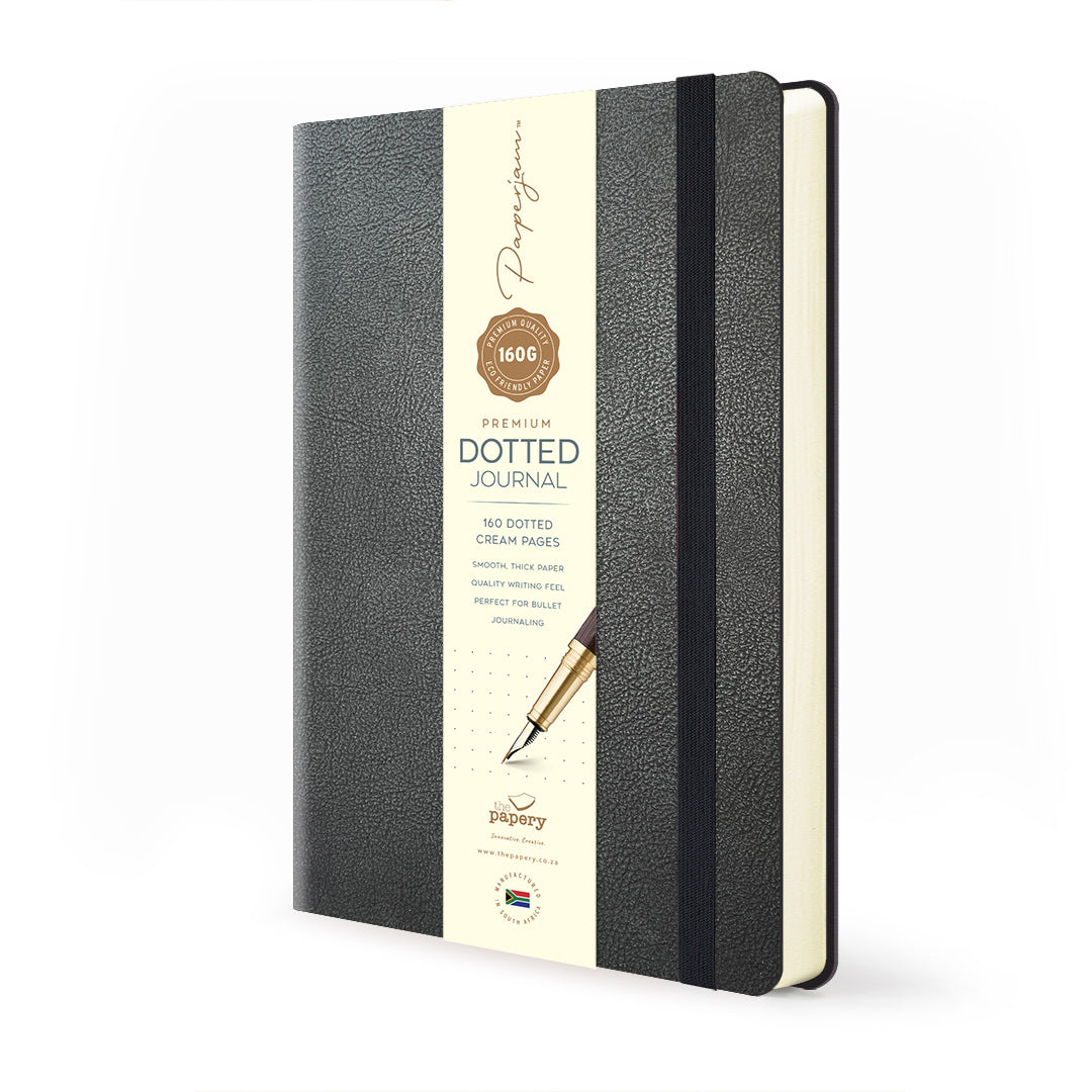 Image shows a recycled leather premium dotted journal