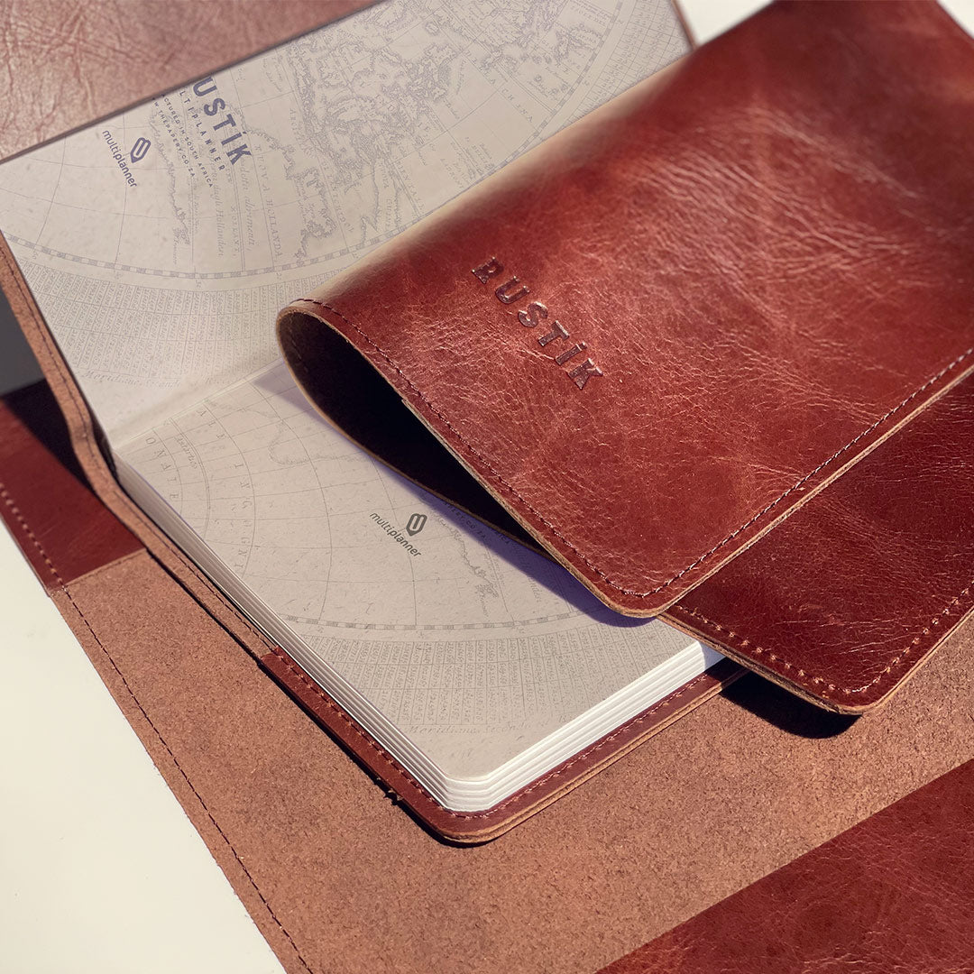 Image shows a Rustik journal inner with a brown leather slip on cover