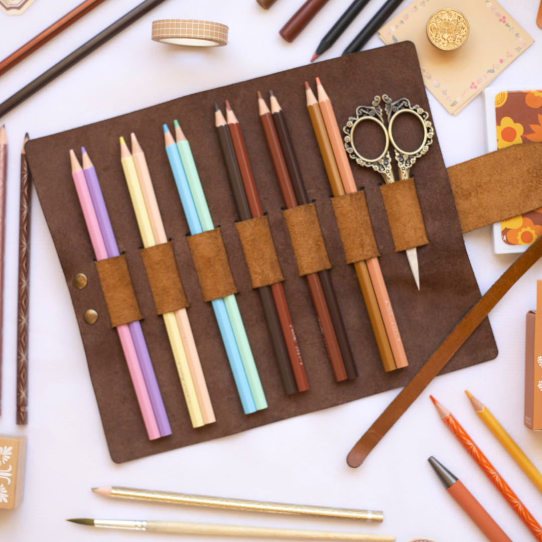 Leather Roll Up Pencil Pouch